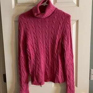 J Crew pink cable turtleneck sweater, size medium